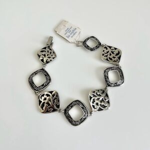Lia Sophia 2007 Sheridan Silver Plated Square Carved Link Bracelet